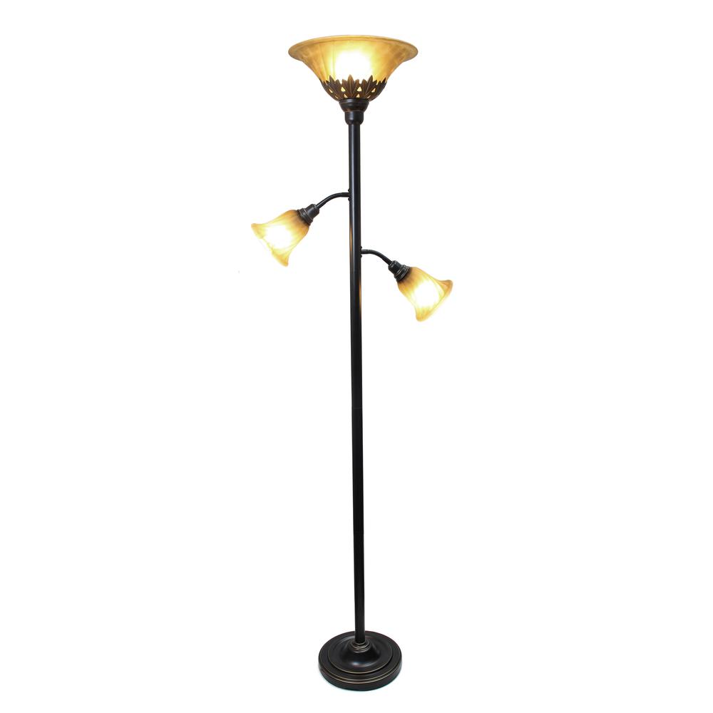 3 Light Floor Lamp with Scalloped Glass Shades, Restoration Bronze. Picture 1
