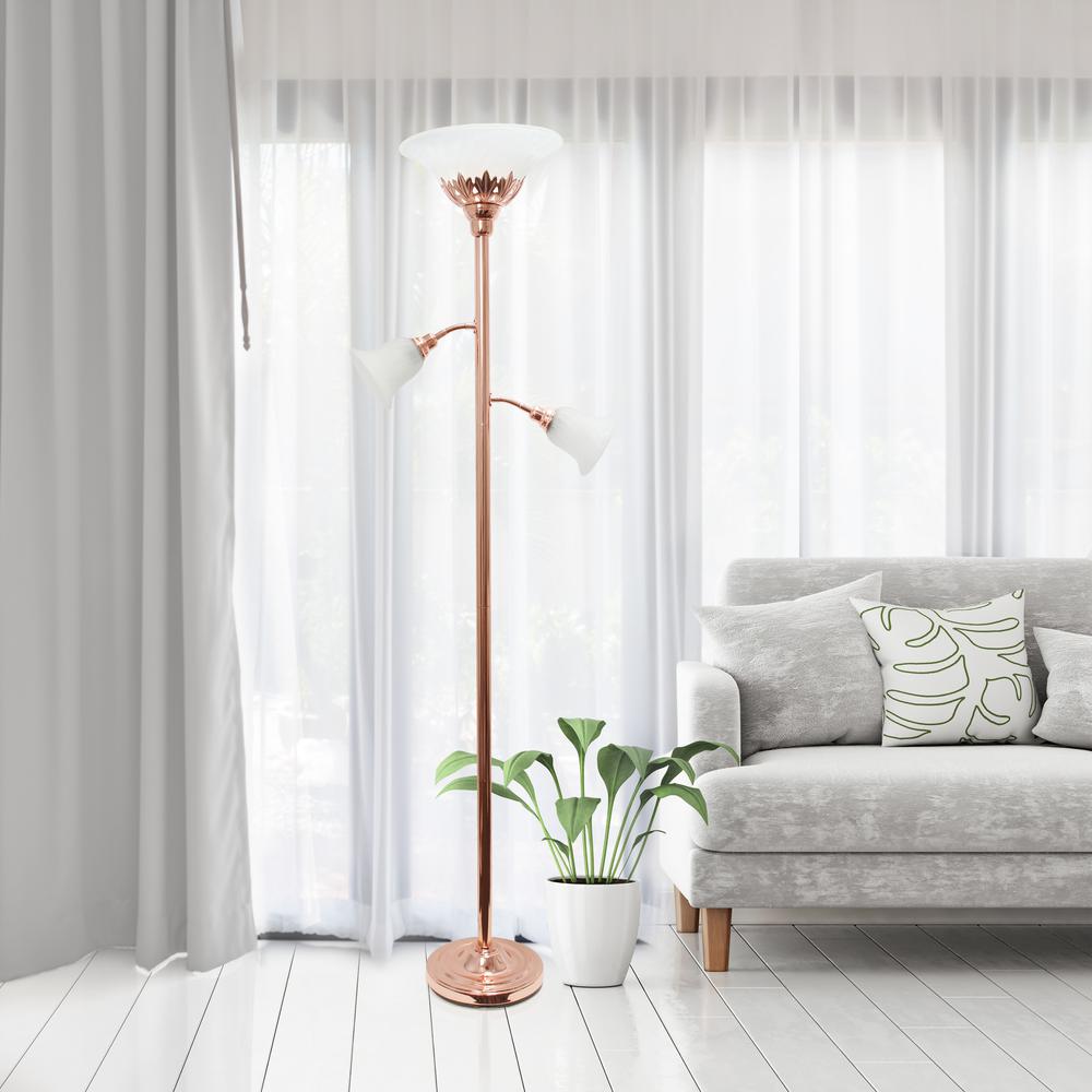 3 Light Floor Lamp with Scalloped Glass Shades, Rose Gold. Picture 2