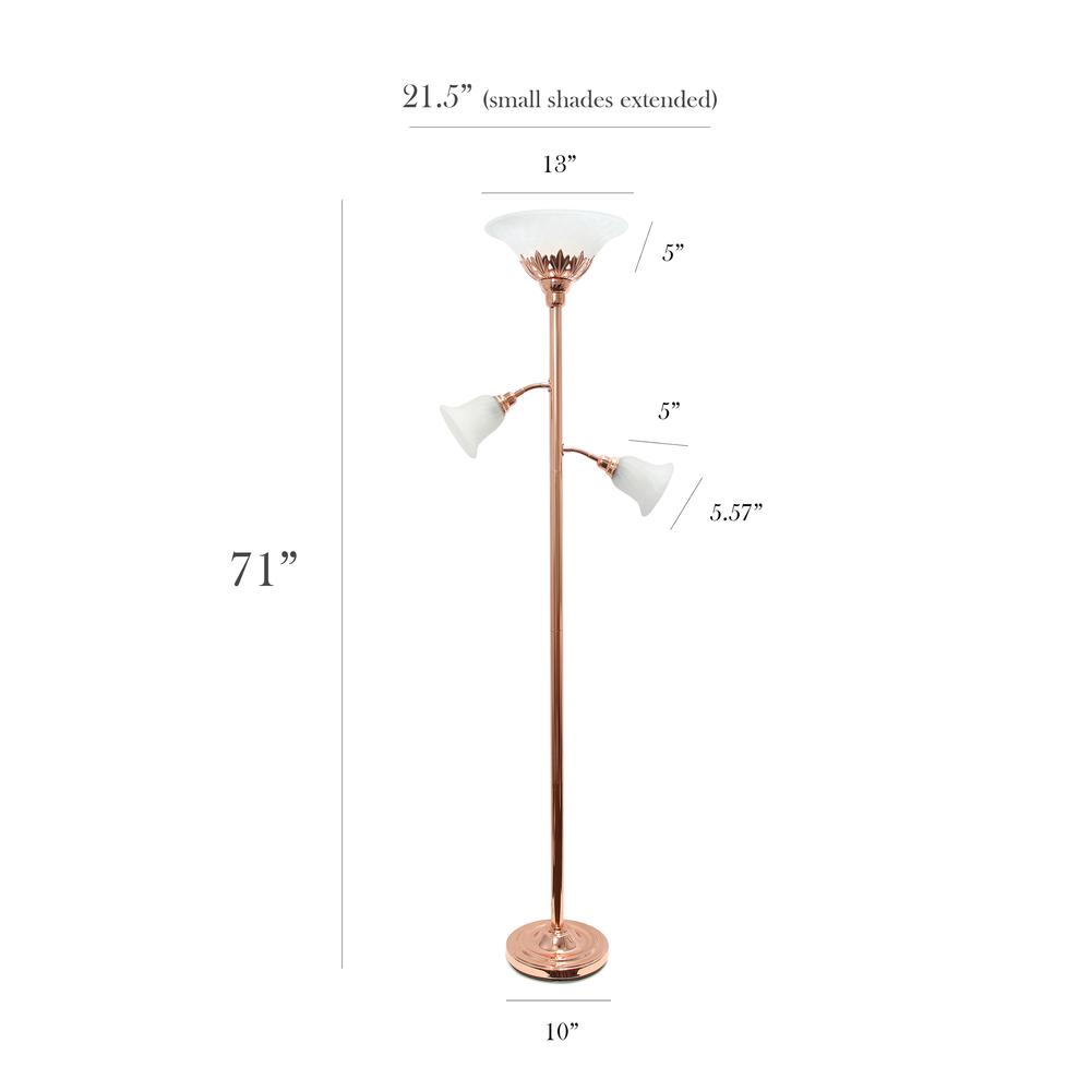 3 Light Floor Lamp with Scalloped Glass Shades, Rose Gold. Picture 5