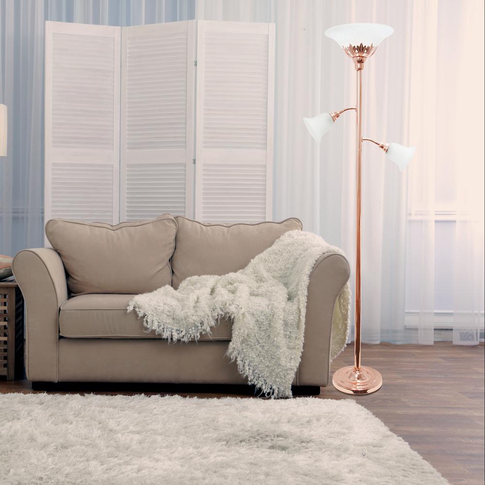 3 Light Floor Lamp with Scalloped Glass Shades, Rose Gold. Picture 6
