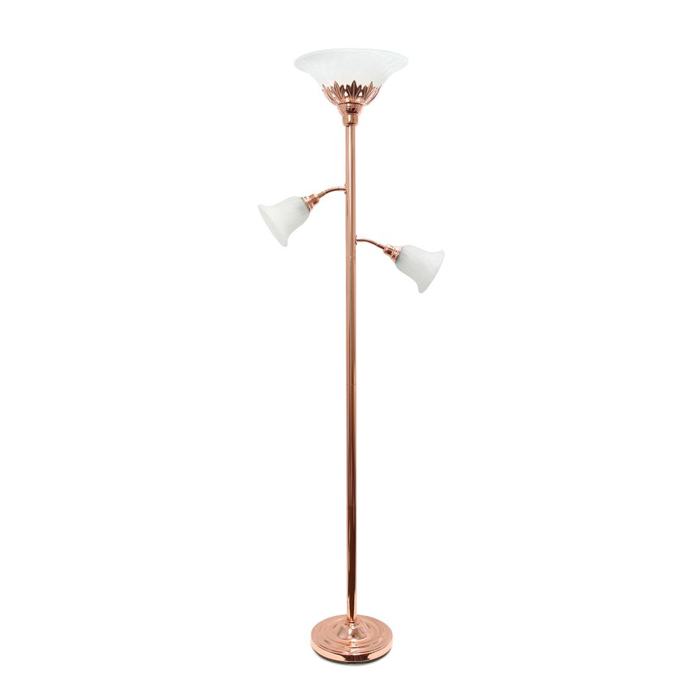 3 Light Floor Lamp with Scalloped Glass Shades, Rose Gold. Picture 7