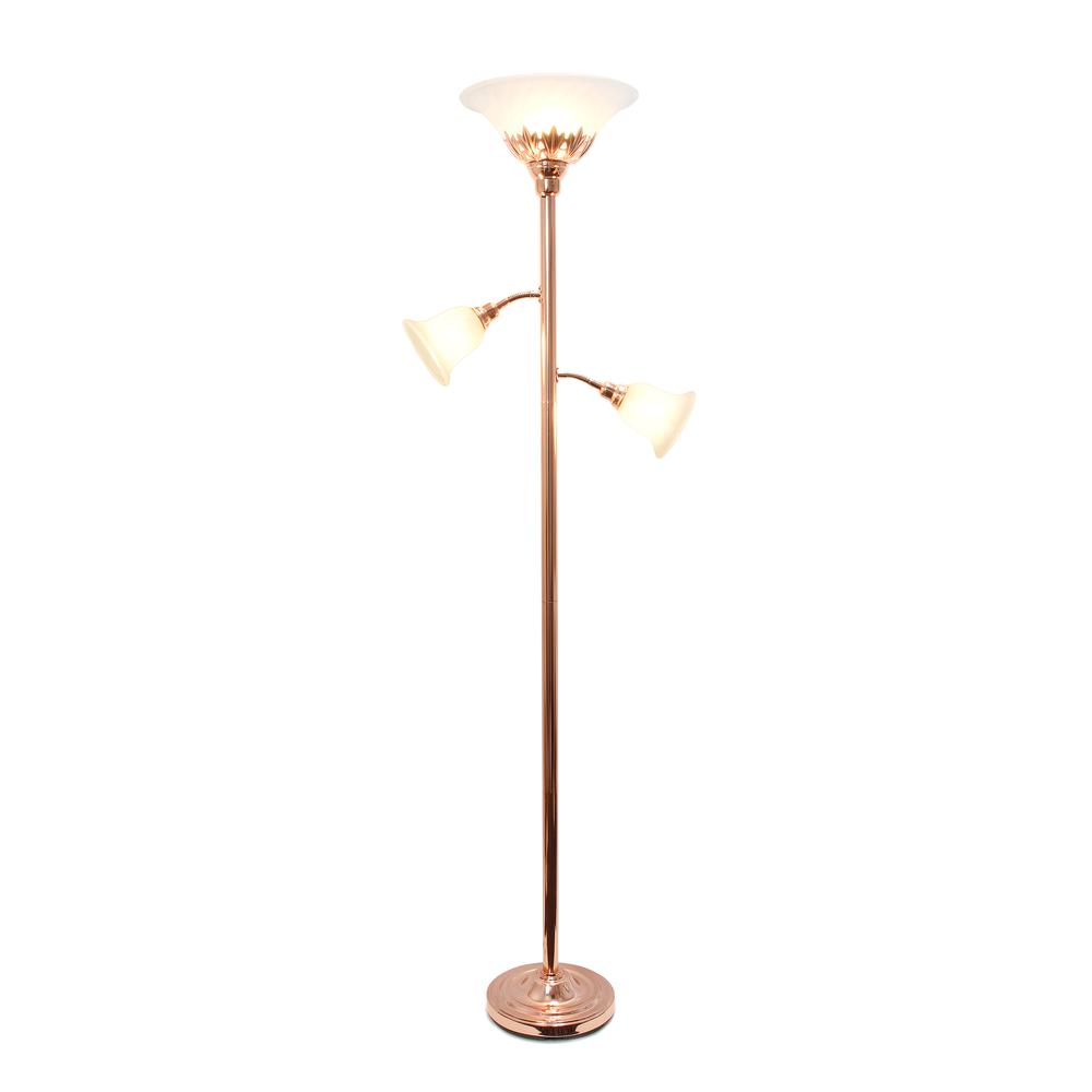 3 Light Floor Lamp with Scalloped Glass Shades, Rose Gold. Picture 8