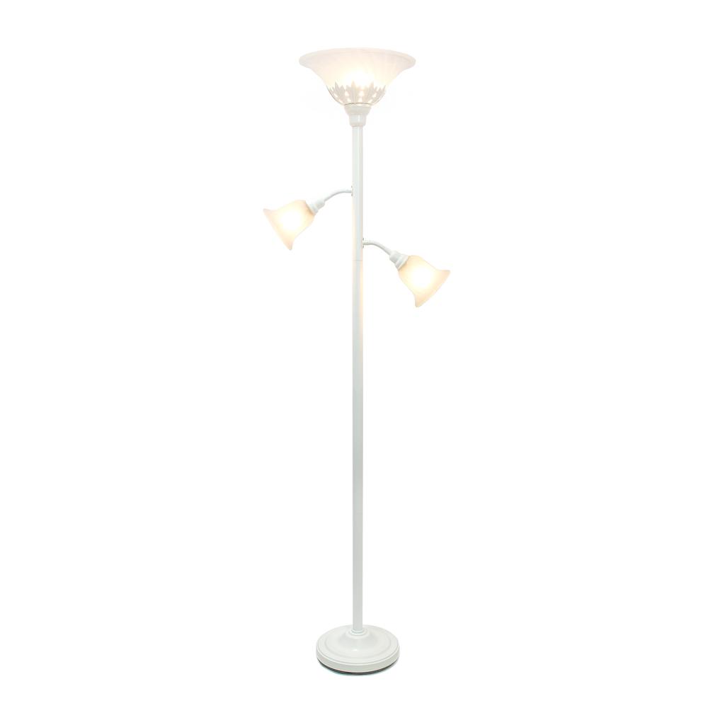 3 Light Floor Lamp with Scalloped Glass Shades, White. Picture 8