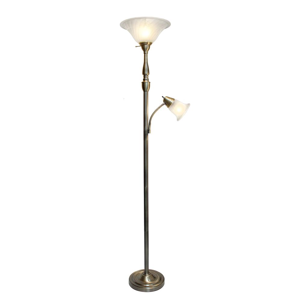 2 Light Mother Daughter Floor Lamp with White Marble Glass. Picture 1