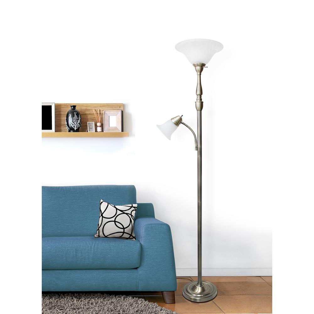 2 Light Mother Daughter Floor Lamp with White Marble Glass. Picture 5