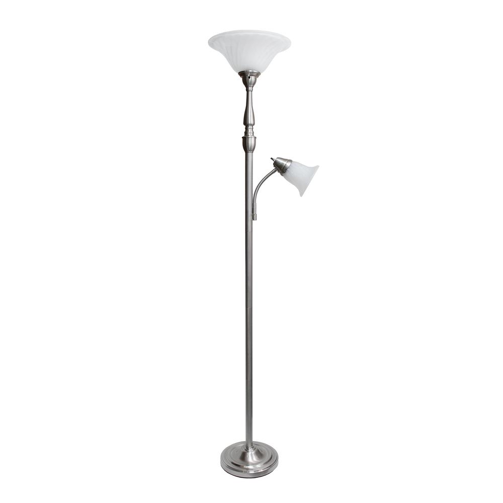 2 Light Mother Daughter Floor Lamp with White Marble Glass. Picture 3