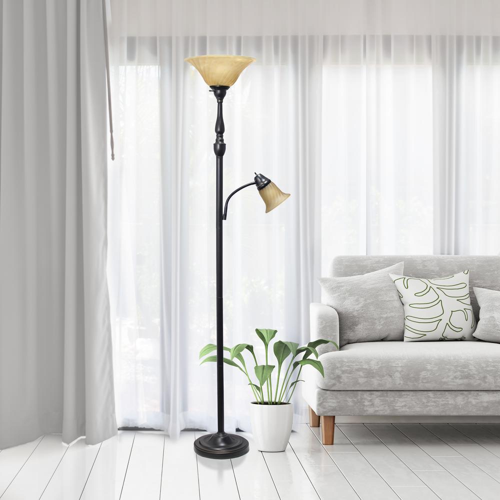 2 Light Mother Daughter Floor Lamp with Marble Glass Shades and Amber. Picture 2
