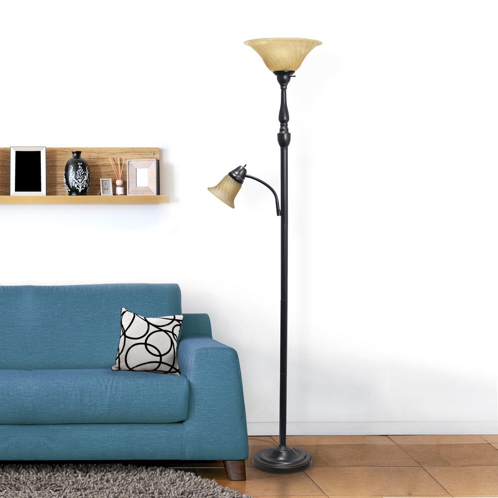 2 Light Mother Daughter Floor Lamp with Marble Glass Shades and Amber. Picture 6