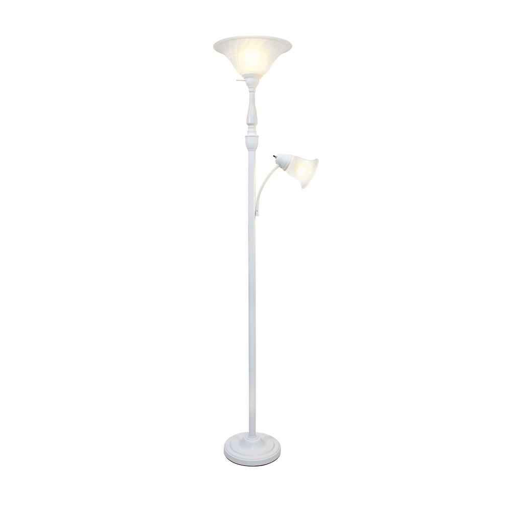 2 Light Mother Daughter Floor Lamp with White Marble Glass, White. Picture 3
