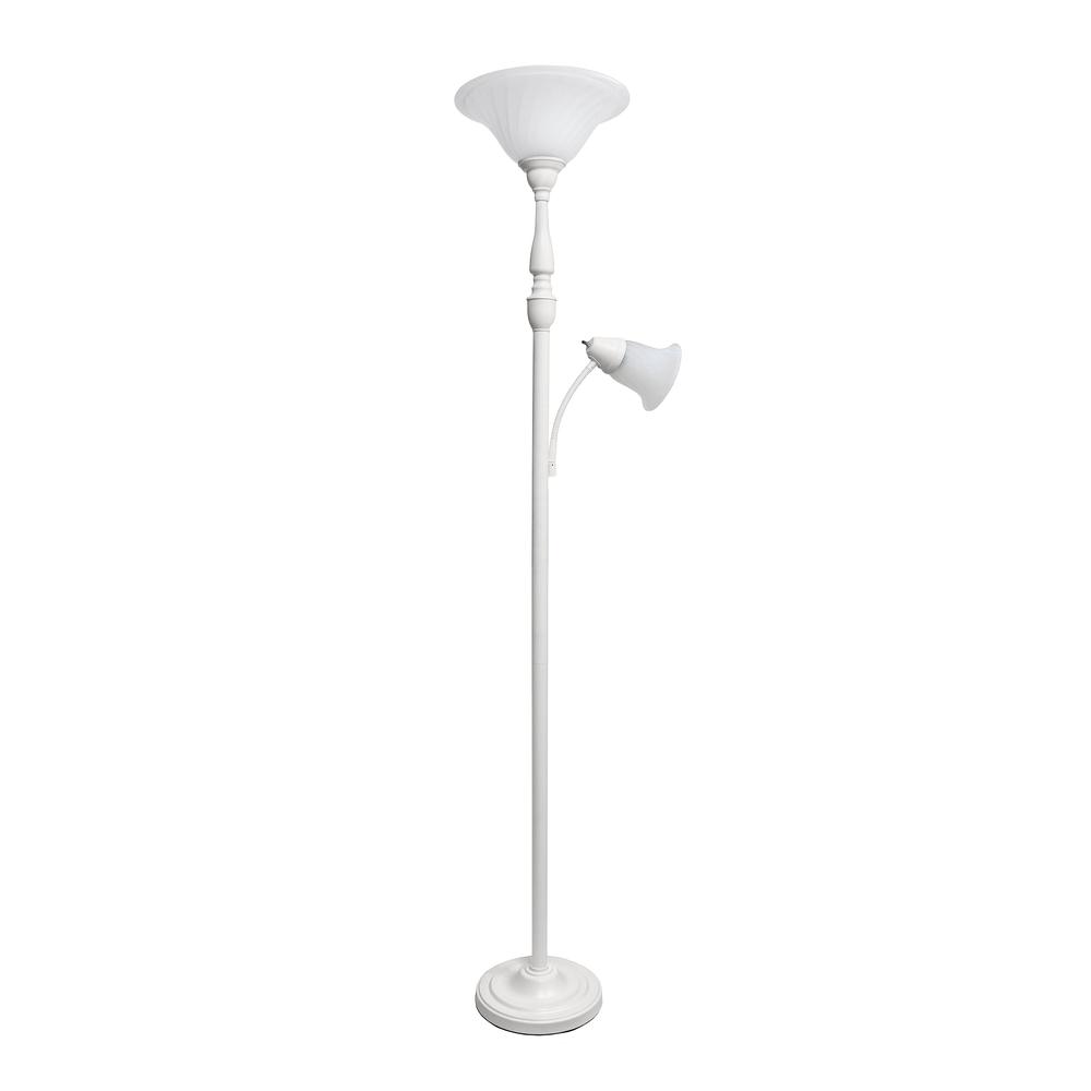 2 Light Mother Daughter Floor Lamp with White Marble Glass, White. Picture 4