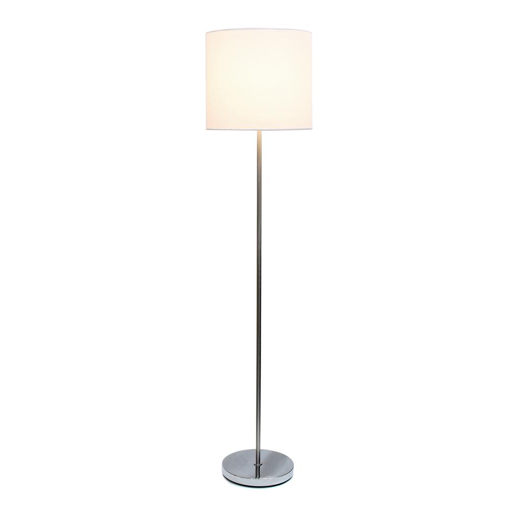 Brushed Nickel Drum Shade Floor Lamp, White. Picture 1