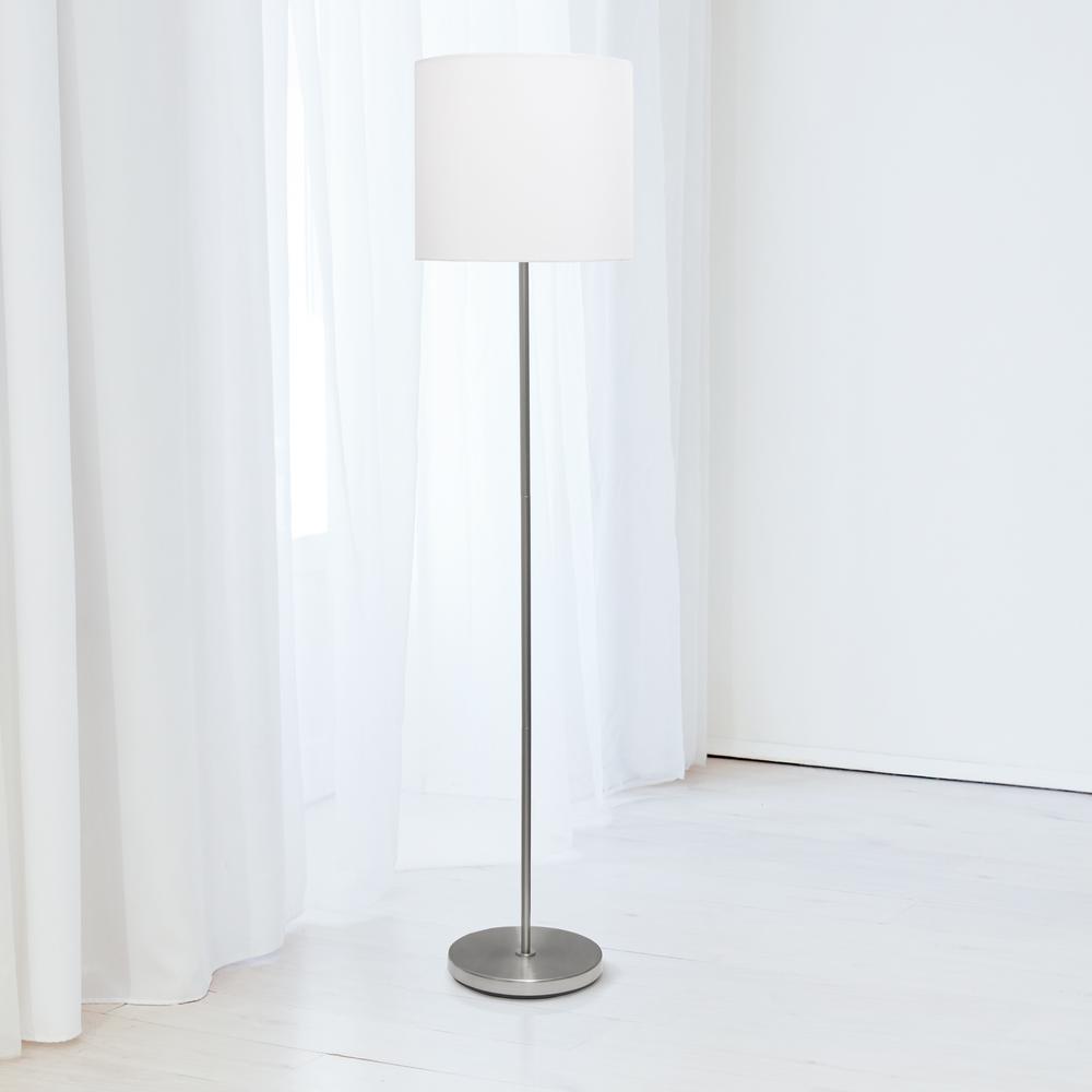 Brushed Nickel Drum Shade Floor Lamp, White. Picture 11