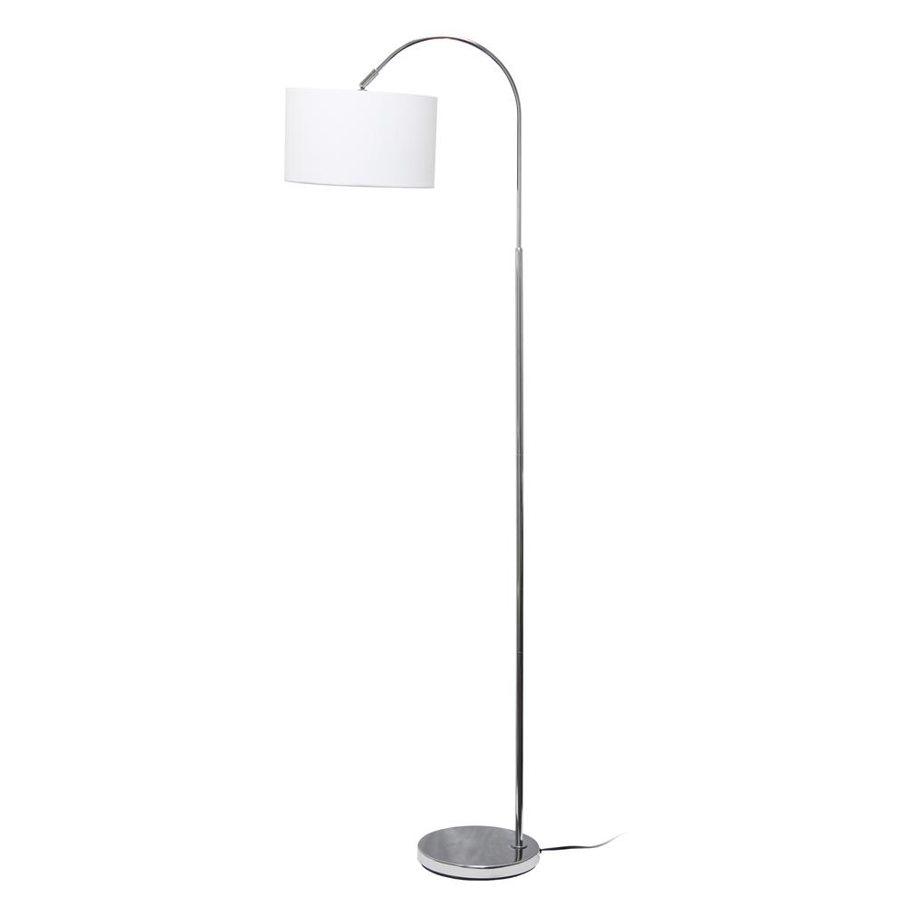 Brushed Nickel Arched Floor Lamp, White Shade. Picture 8