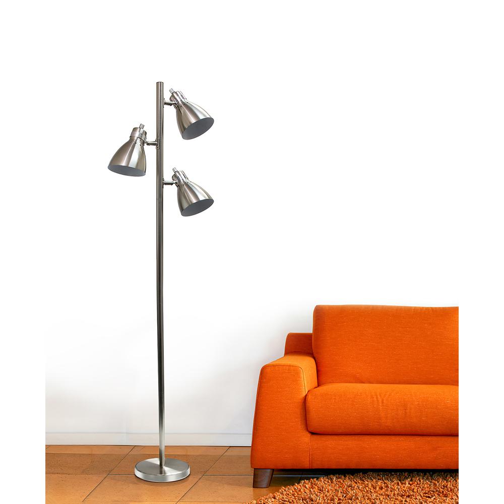 Simple Designs Metal 3-Light Tree Floor Lamp, Brushed Nickel Finish