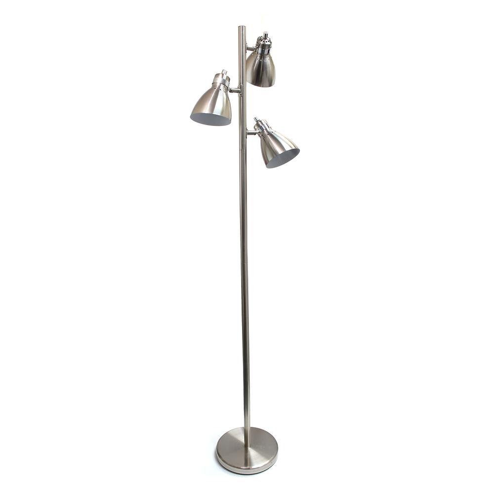 Simple Designs Metal 3-Light Tree Floor Lamp, Brushed Nickel Finish
