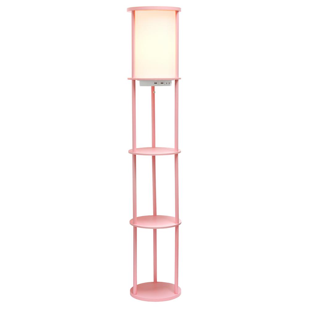 62.5" Shelf Etagere Organizer Storage Floor Lamp with 2 USB Charging Ports1 Charging Outlet. Picture 9