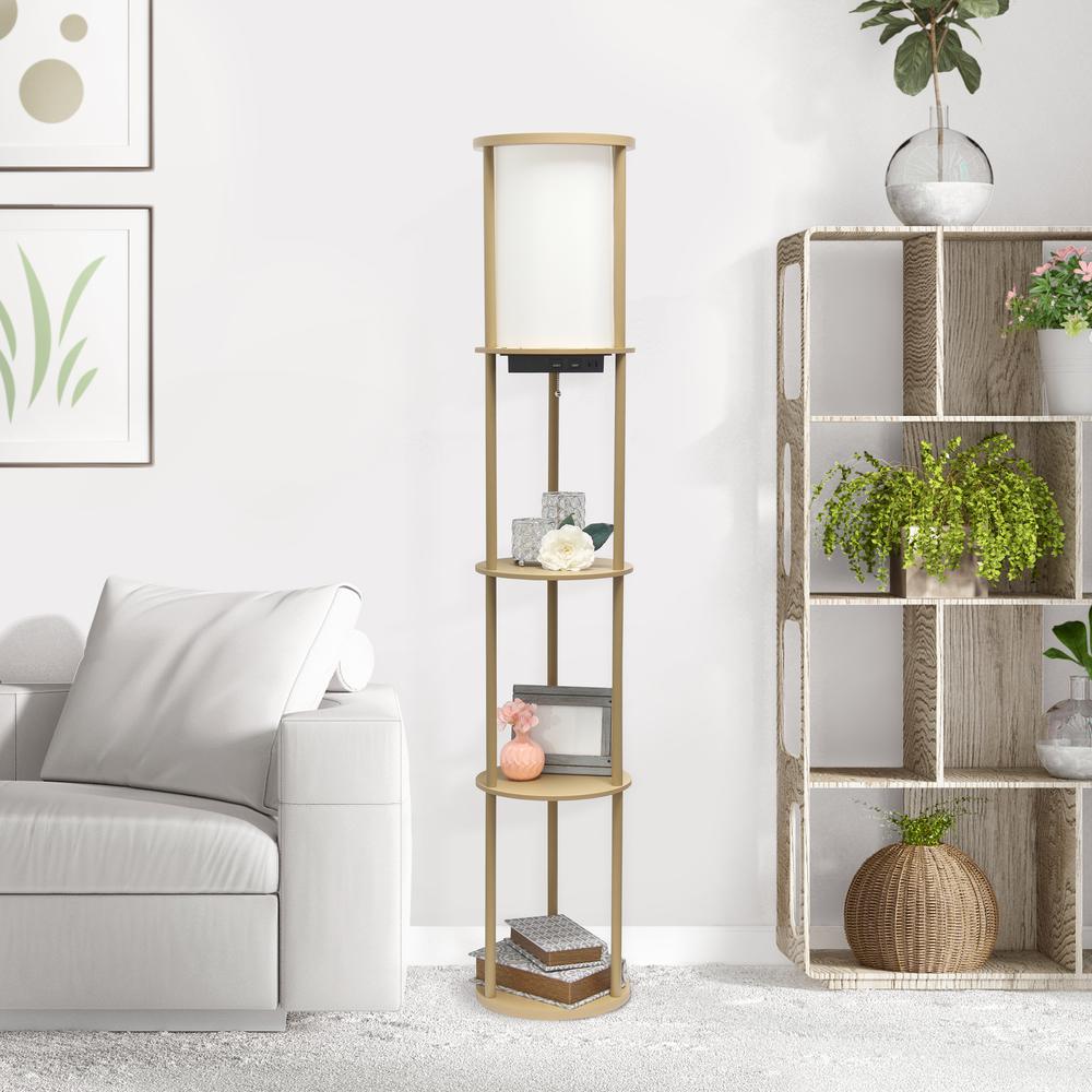 62.5" Shelf Etagere Organizer Storage Floor Lamp with 2 USB Charging Ports1 Charging Outlet. Picture 3