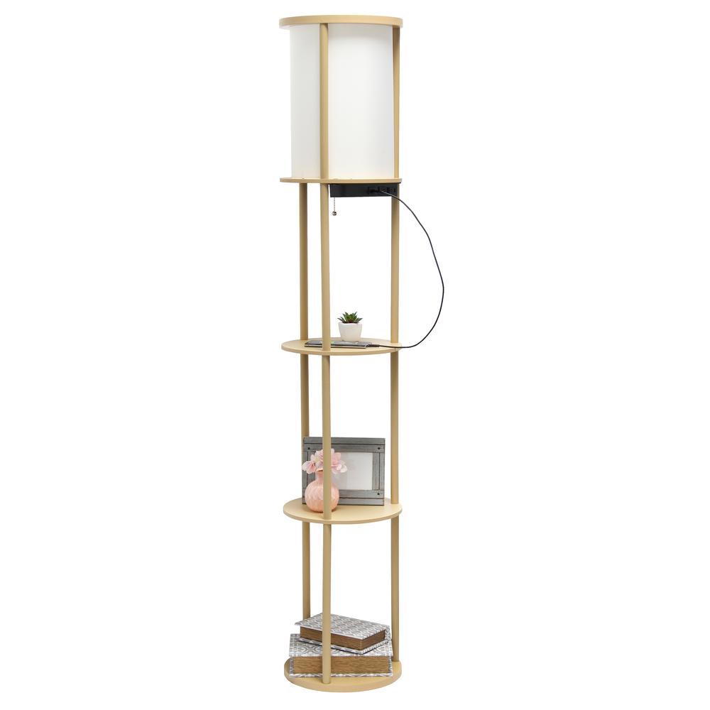 62.5" Shelf Etagere Organizer Storage Floor Lamp with 2 USB Charging Ports1 Charging Outlet. Picture 6