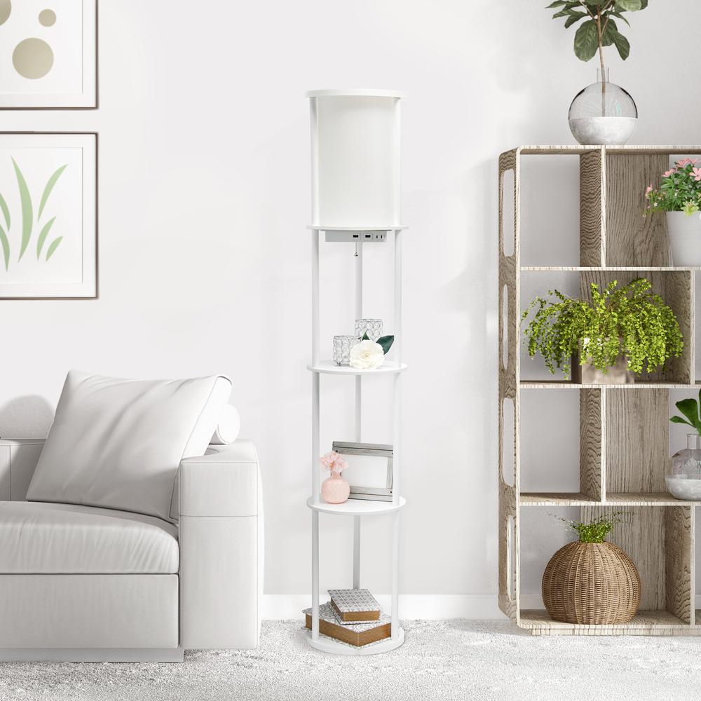 62.5" Shelf Etagere Organizer Storage Floor Lamp with 2 USB Charging Ports1 Charging Outlet. Picture 3