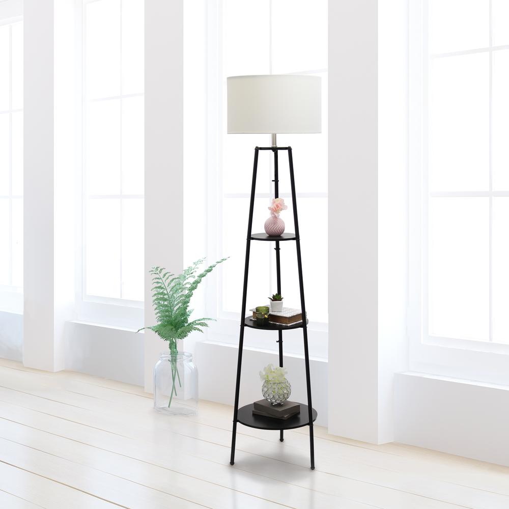 62.5" Tall Modern Tripod 3 Tier Shelf Standing Floor Lamp. Picture 2