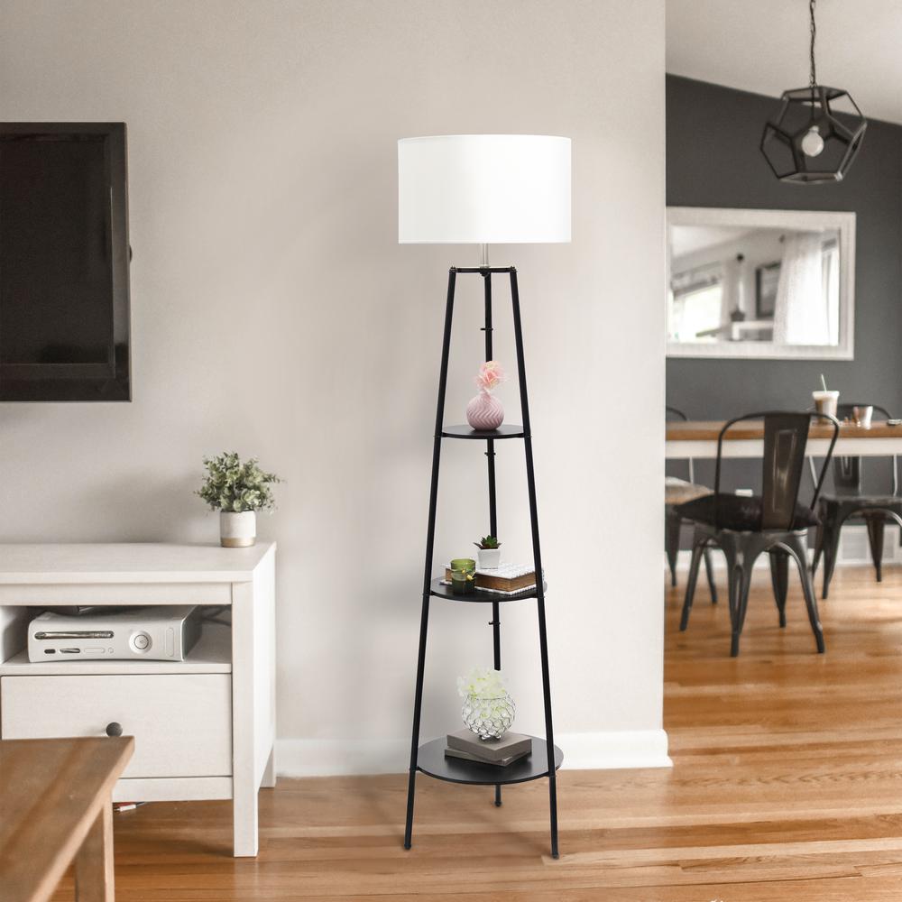 62.5" Tall Modern Tripod 3 Tier Shelf Standing Floor Lamp. Picture 7