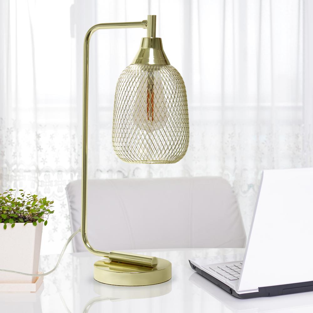 Industrial Mesh Desk Lamp, Gold. Picture 2