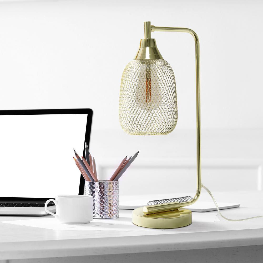 Industrial Mesh Desk Lamp, Gold. Picture 5