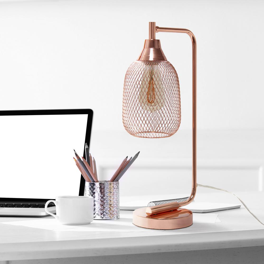 Industrial Mesh Desk Lamp, Rose Gold. Picture 5
