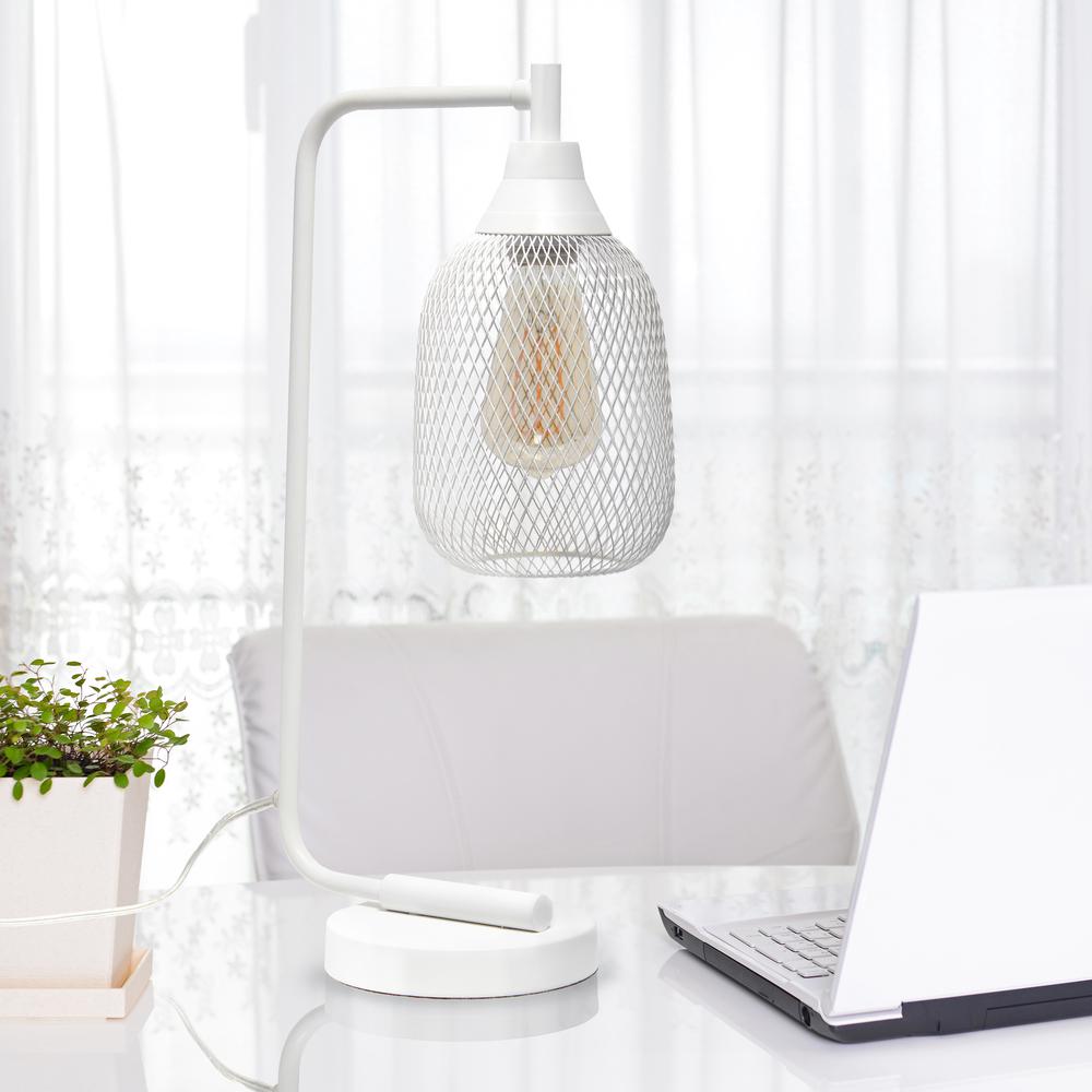 Industrial Mesh Desk Lamp, White. Picture 2
