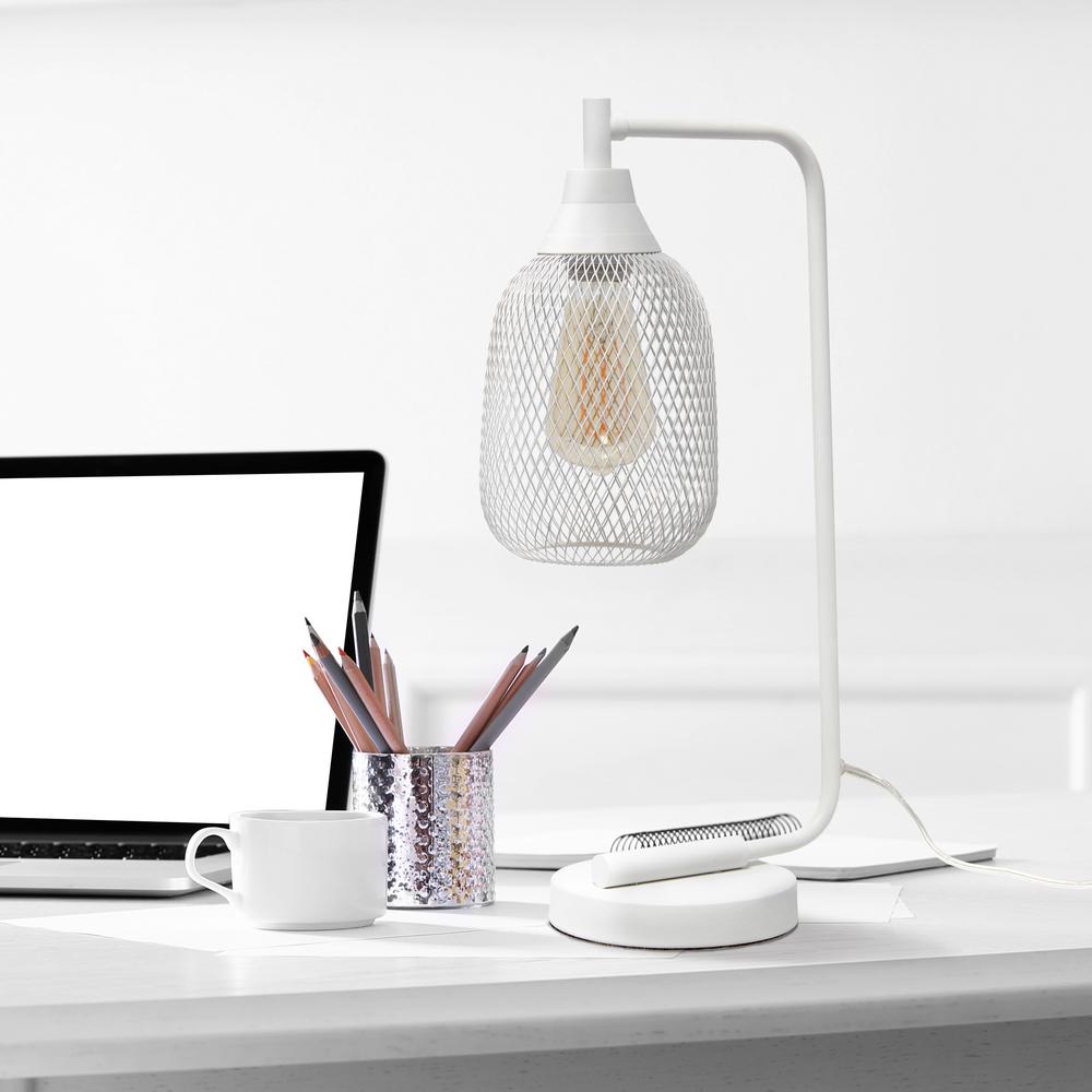 Industrial Mesh Desk Lamp, White. Picture 5