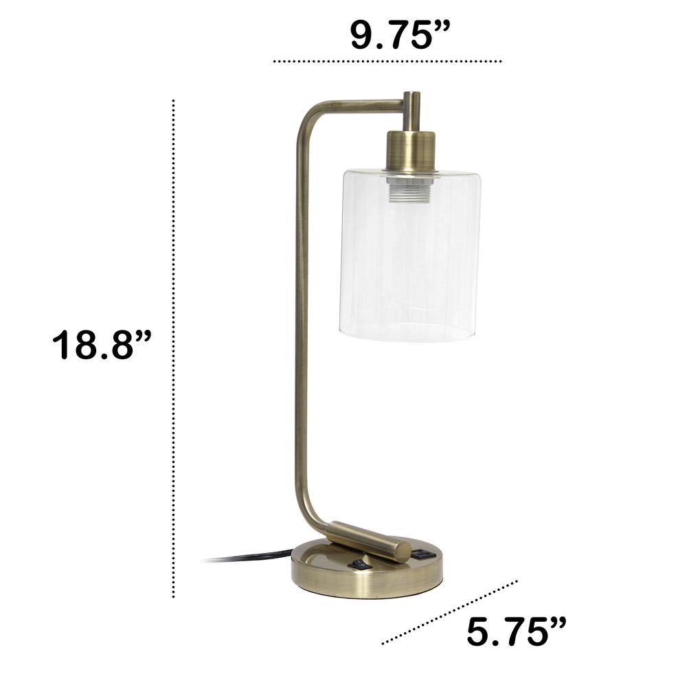 Modern Iron Desk Lamp with USB Port and Glass Shade, Antique Brass. Picture 10