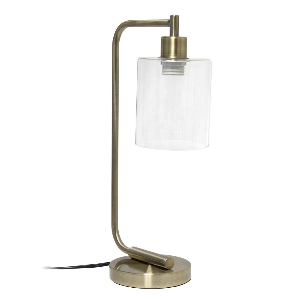 Lalia Home Modern Iron Desk Lamp with Glass Shade, Antique Brass. Picture 7