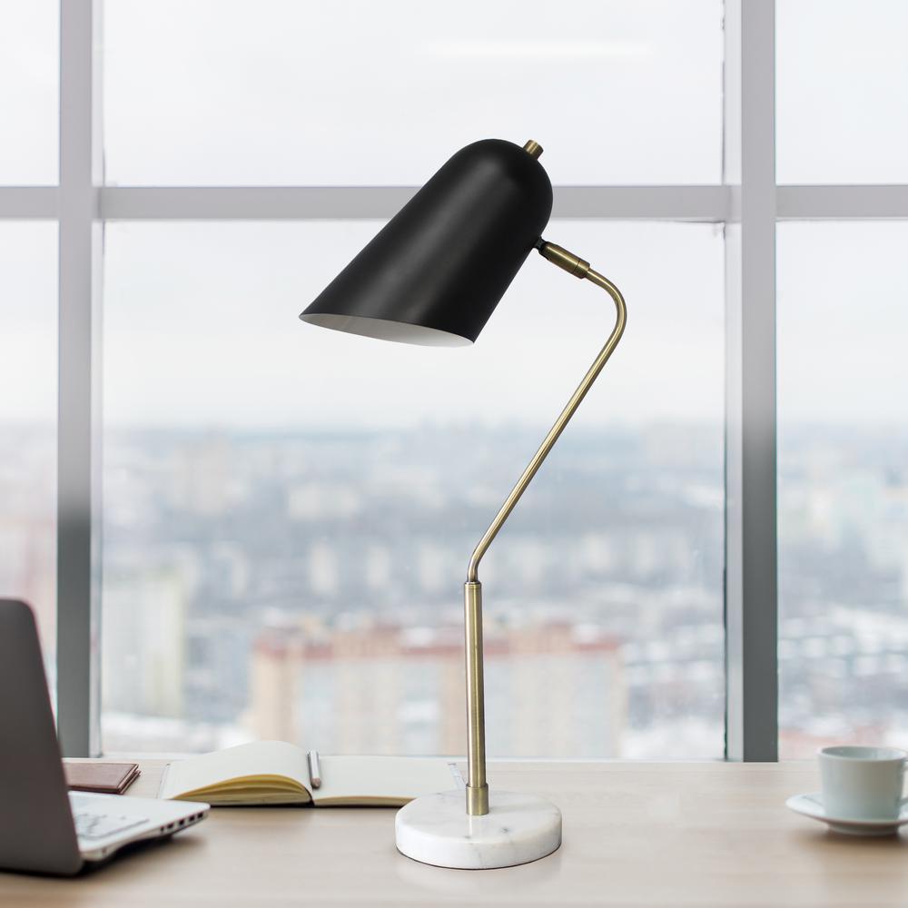 Asymmetrical Marble and Metal Desk Lamp with Black Sloped Shade. Picture 2