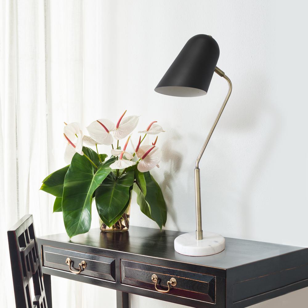 Asymmetrical Marble and Metal Desk Lamp with Black Sloped Shade. Picture 5