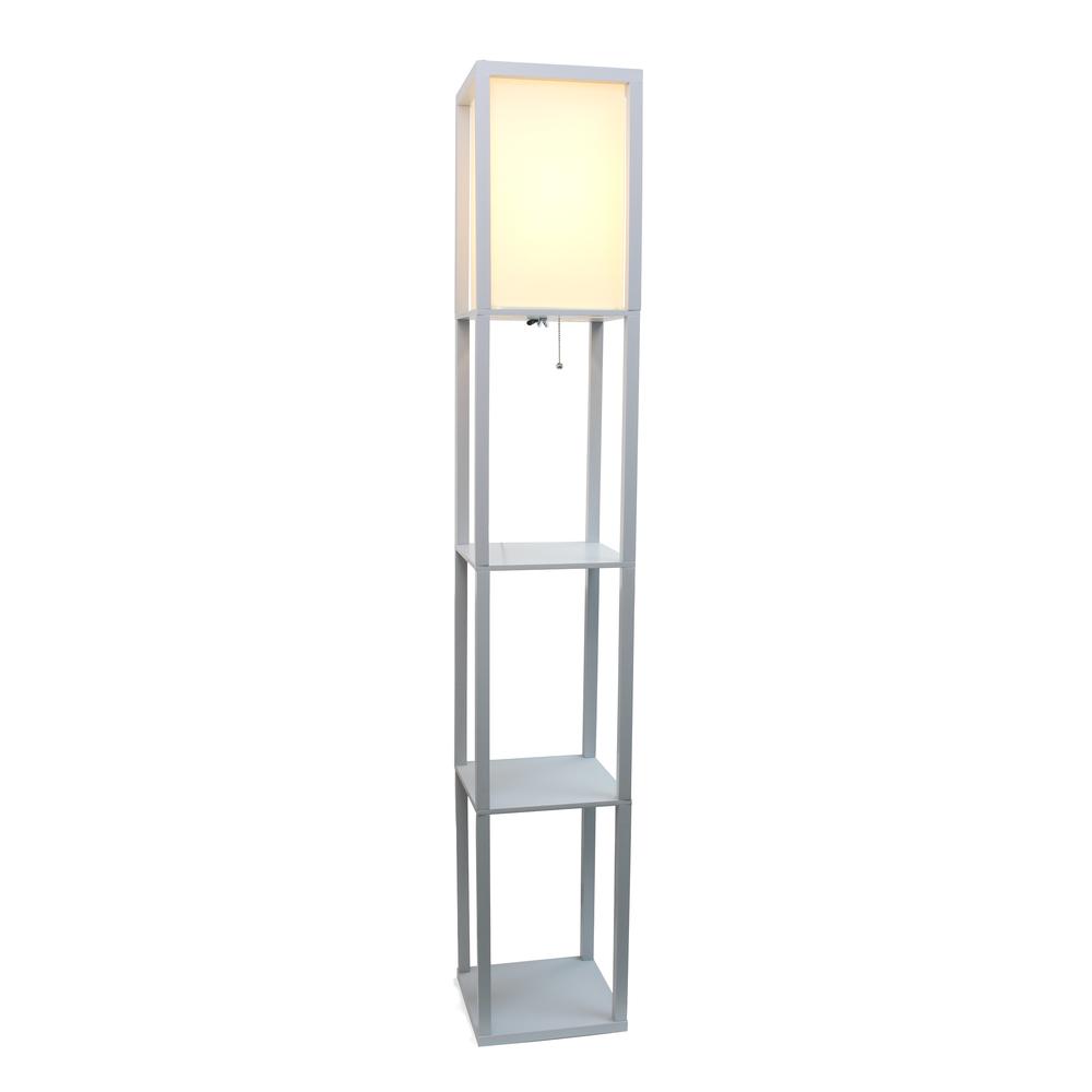 Column Shelf Floor Lamp with Linen Shade, Gray. Picture 2