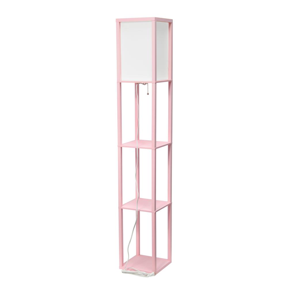 Column Shelf Floor Lamp with Linen Shade, Light Pink. Picture 2