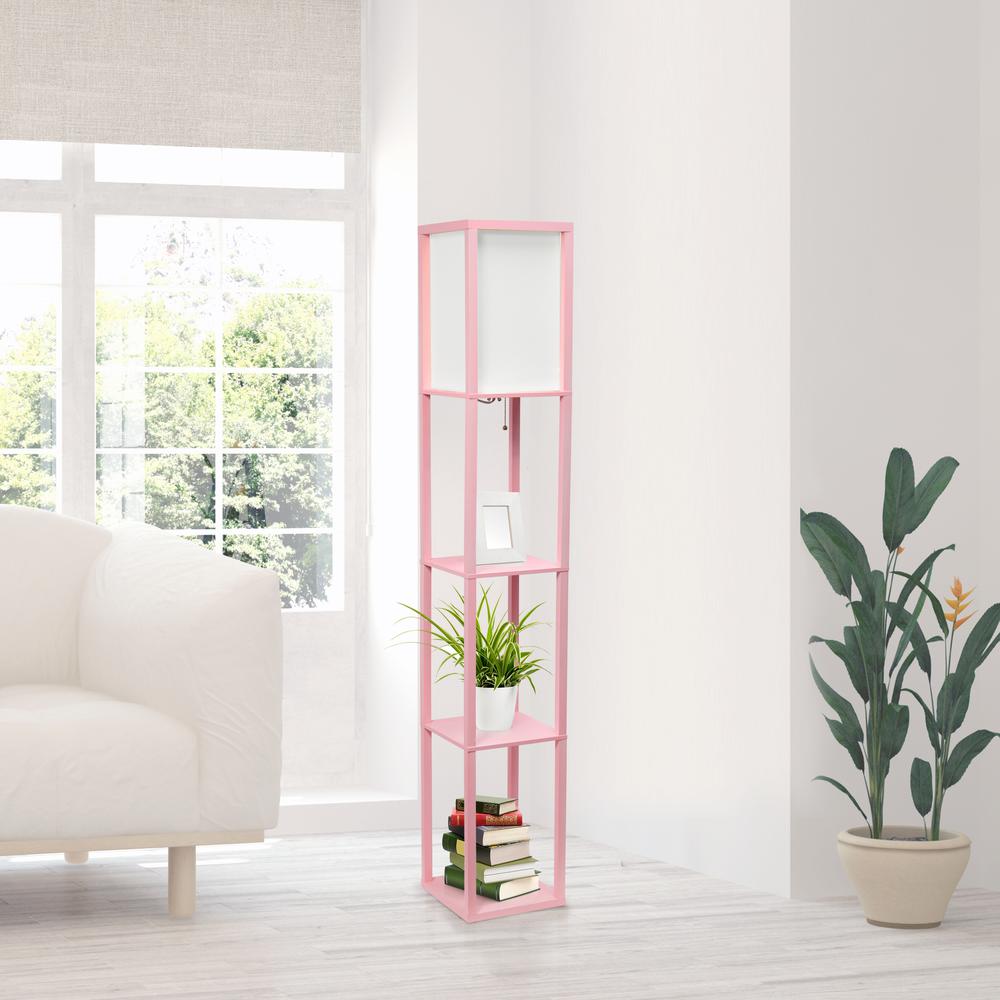 Column Shelf Floor Lamp with Linen Shade, Light Pink. Picture 11