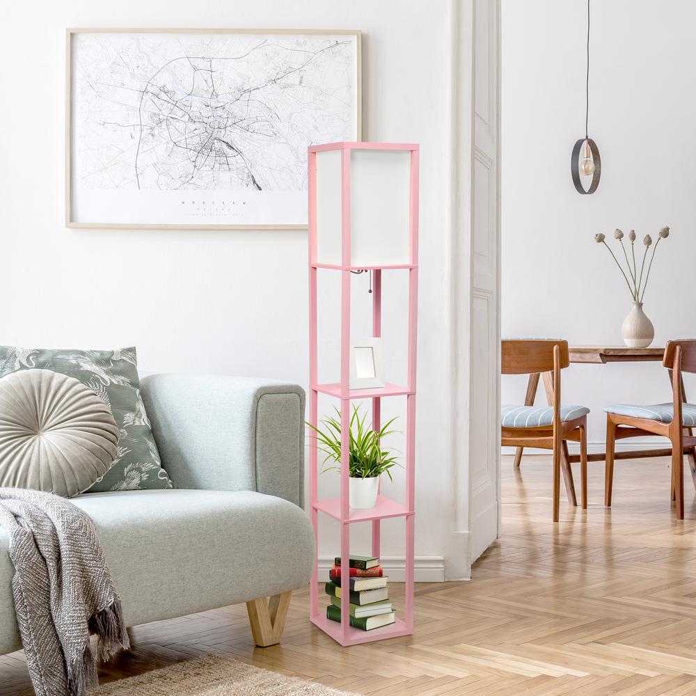 Column Shelf Floor Lamp with Linen Shade, Light Pink. Picture 12