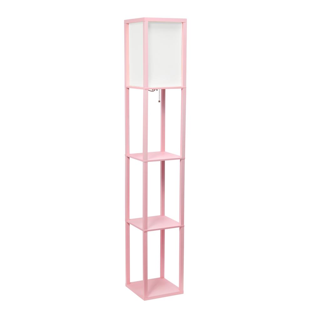 Column Shelf Floor Lamp with Linen Shade, Light Pink. Picture 1