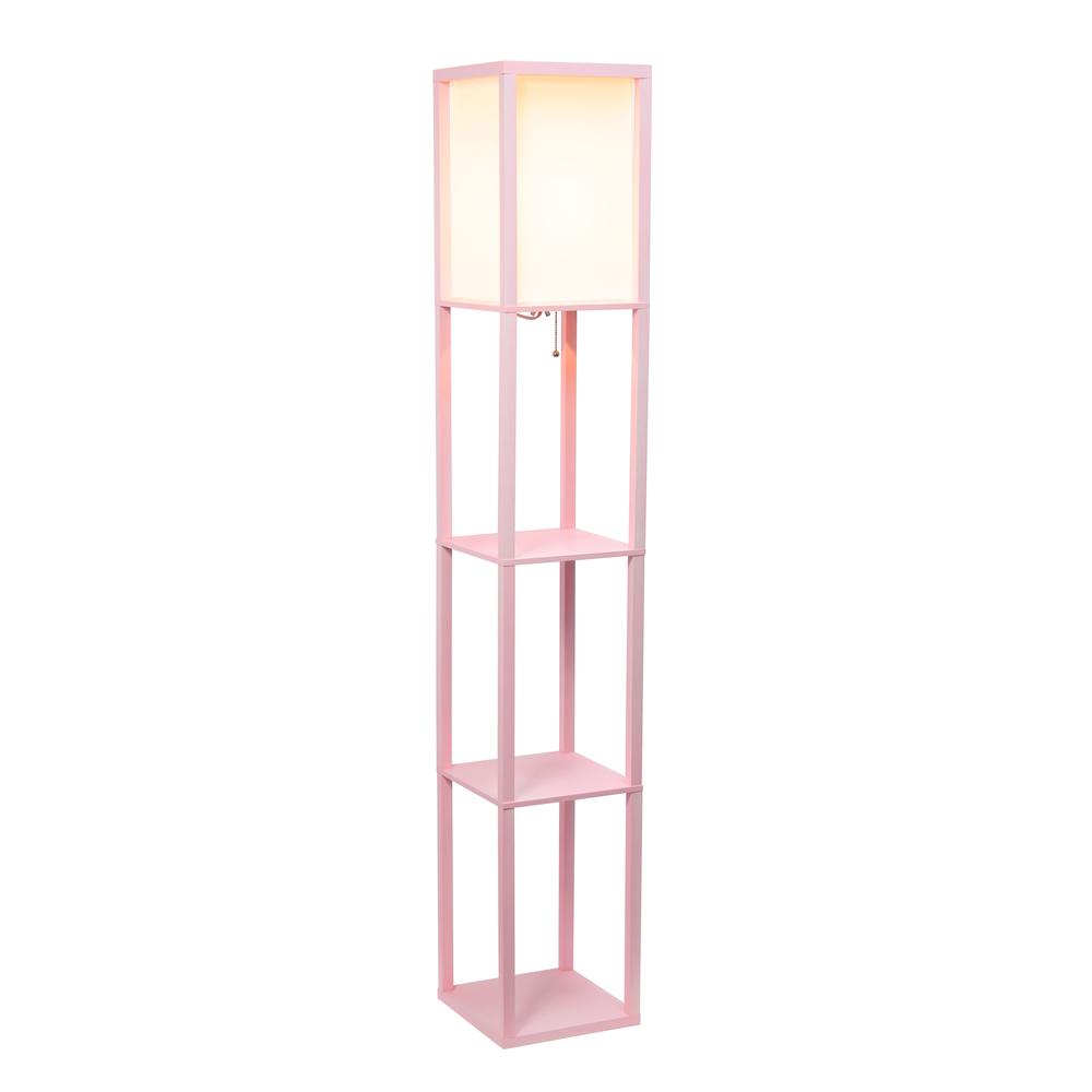 Column Shelf Floor Lamp with Linen Shade, Light Pink. Picture 3