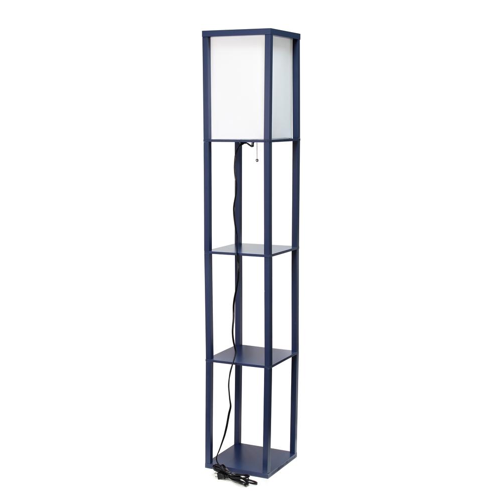 Lalia Home Column Shelf Floor Lamp with Linen Shade, Navy. Picture 2