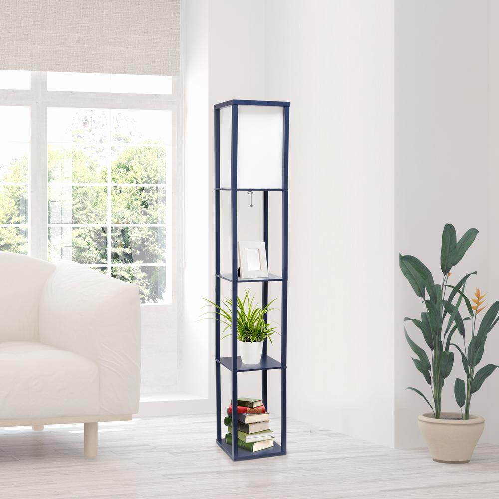 Lalia Home Column Shelf Floor Lamp with Linen Shade, Navy. Picture 10