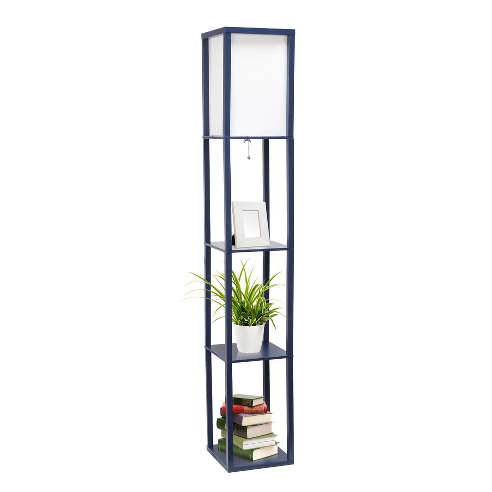 Lalia Home Column Shelf Floor Lamp with Linen Shade, Navy. Picture 4