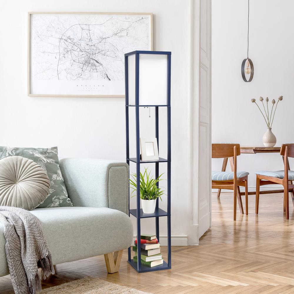 Lalia Home Column Shelf Floor Lamp with Linen Shade, Navy. Picture 11