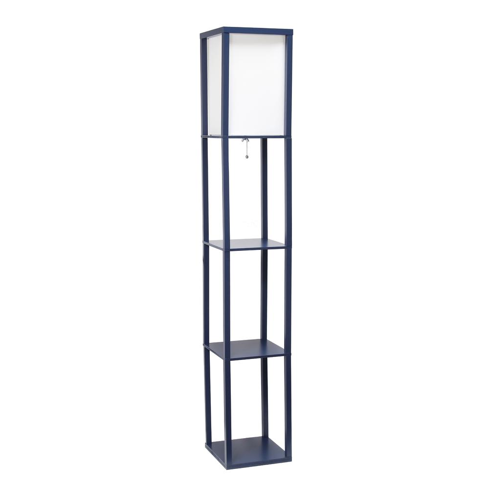 Lalia Home Column Shelf Floor Lamp with Linen Shade, Navy. Picture 1