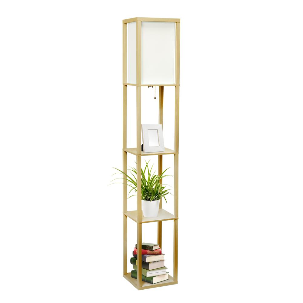 Lalia Home Column Shelf Floor Lamp with Linen Shade, Tan. Picture 3