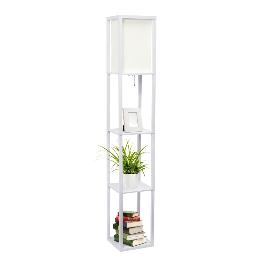 Lalia Home Column Shelf Floor Lamp with Linen Shade, White. Picture 3