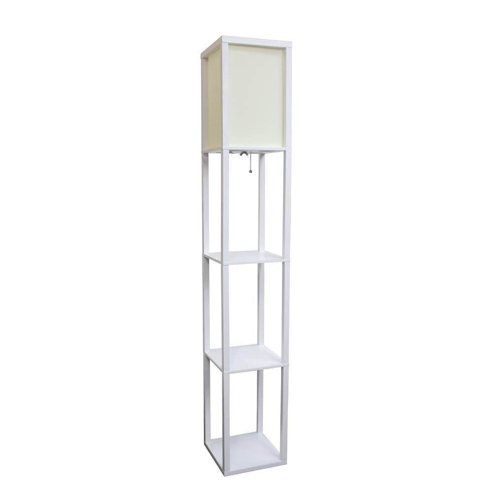 Column Shelf Floor Lamp with Linen Shade, White. Picture 1
