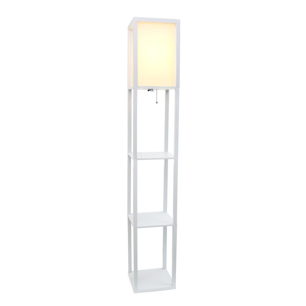 Lalia Home Column Shelf Floor Lamp with Linen Shade, White. Picture 2