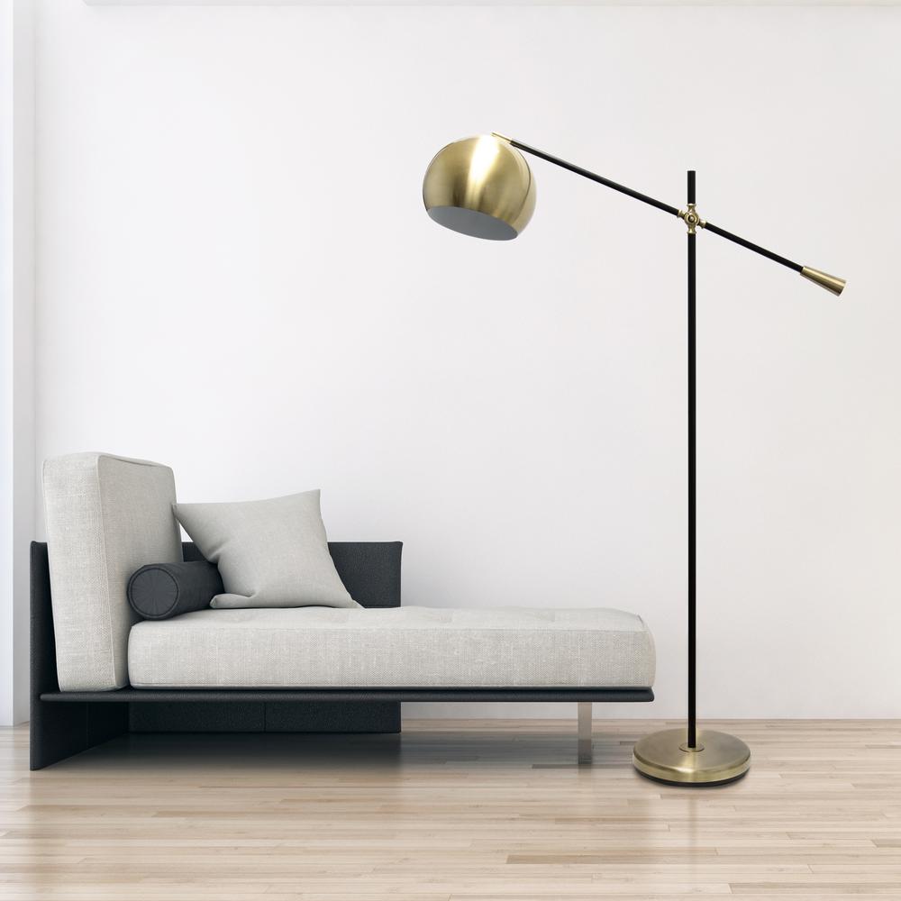 Black Matte Swivel Floor Lamp with Inner White Dome Shade. Picture 2